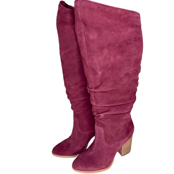 NineWest Suede Wine High Shaft Slouch Heeled Boots - Picture 8 of 15